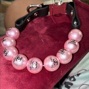 CHANEL style Pink Pearl Logo pet collar